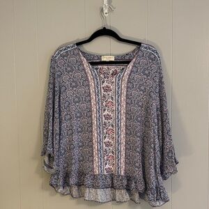 Women’s Cynthia Rowley 3/4 sleeve navy blouse with pink floral bohemian sz 1X